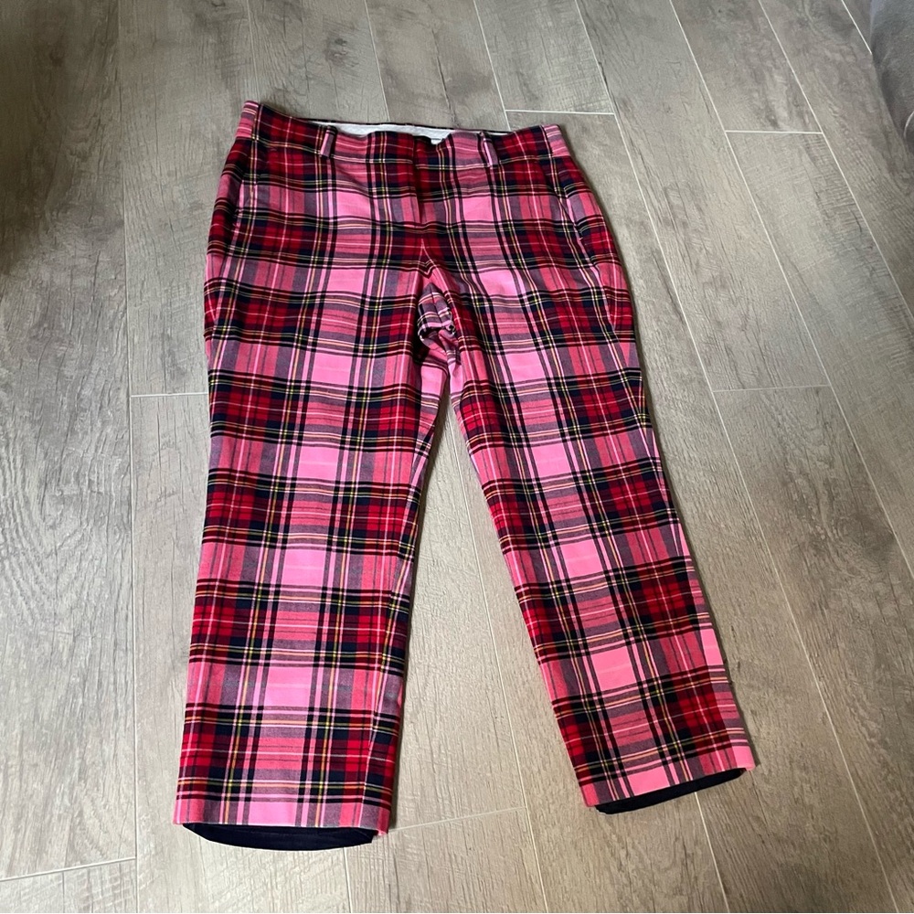 J.CREW Cameron Parke Tartan pink Plaid Pants Size 10P - Picture 3 of 6